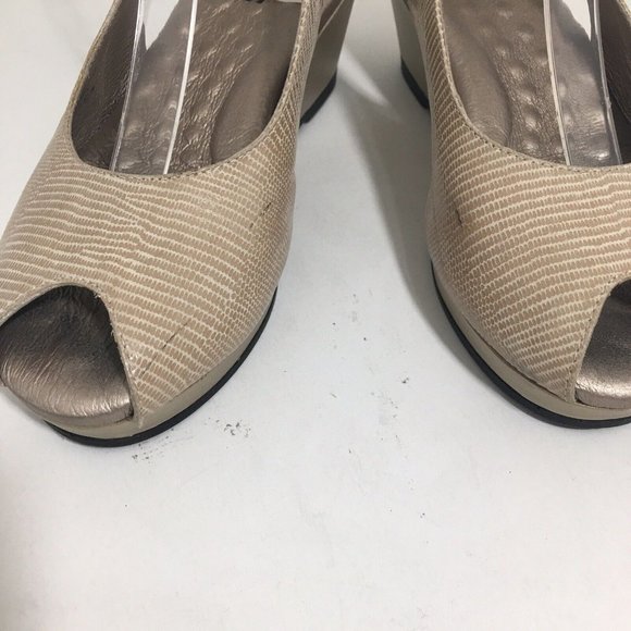 Walking Cradles Natasha Women’s Gold Print Leather Wedge Slingback Heels US 6.5 - Picture 4 of 5